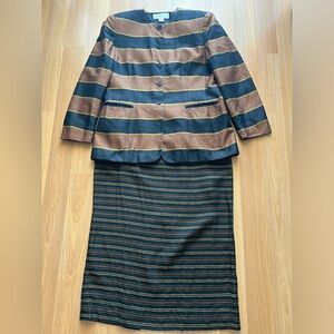 Jones New York Linen Cotton Jacket & Skirt Set Striped Sizes 16 / 14